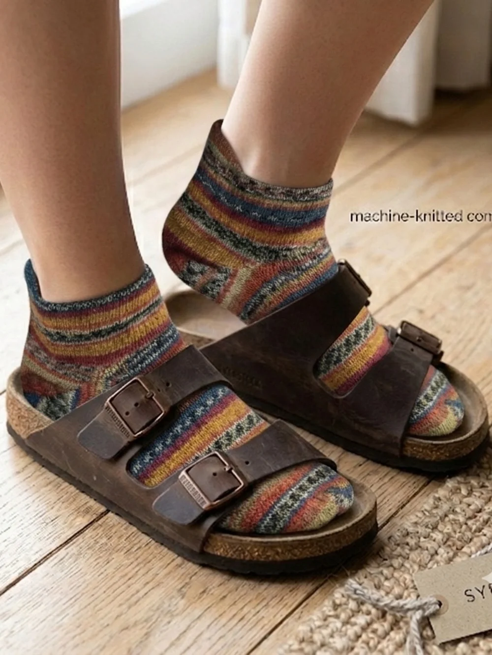 Sybil Quirky Birki multicolor handcrafted wool ankle socks 7-8.5